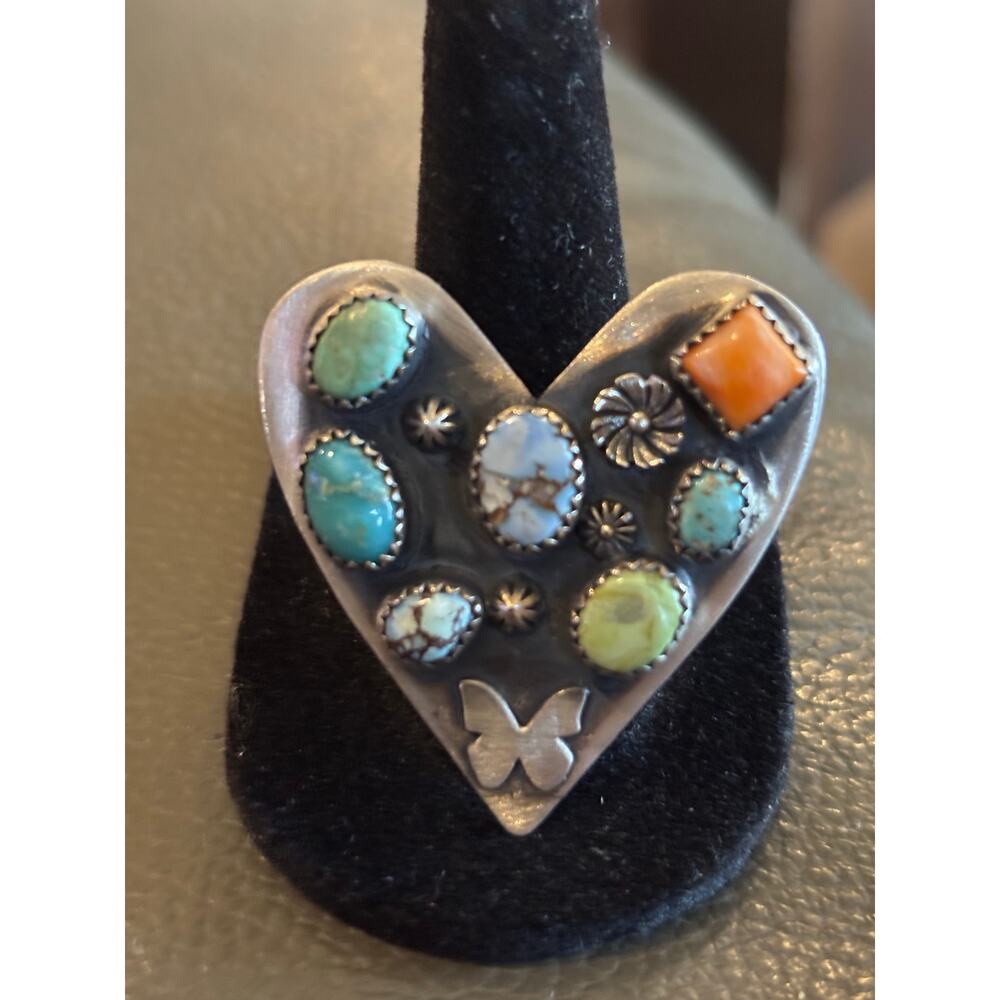 Wow! Turquoise Heart Ring  in Sterling Silver. Stunning! - Picture 3 of 6